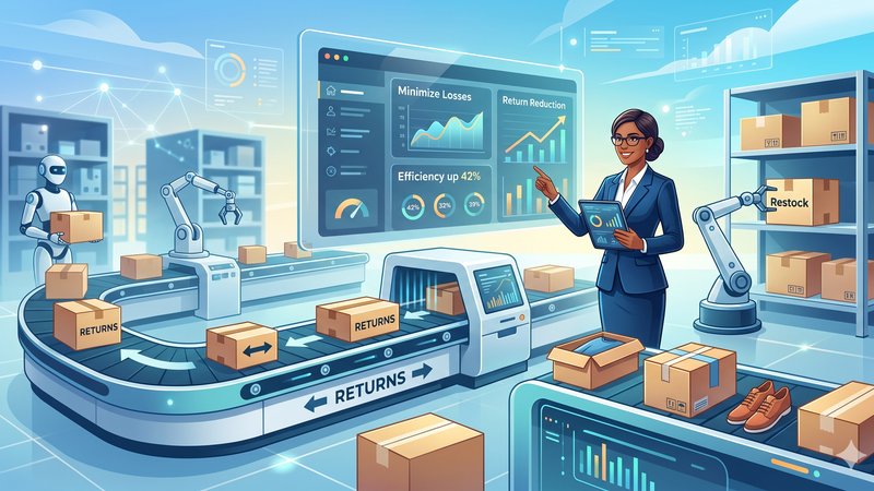 Современная иллюстрация процесса возврата товаров в интернет-магазине для статьи о минимизации убытков.